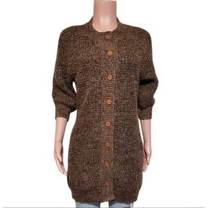Pulp women's crew neck button-up 3/4 sleeved knit brown cardigan sweater M